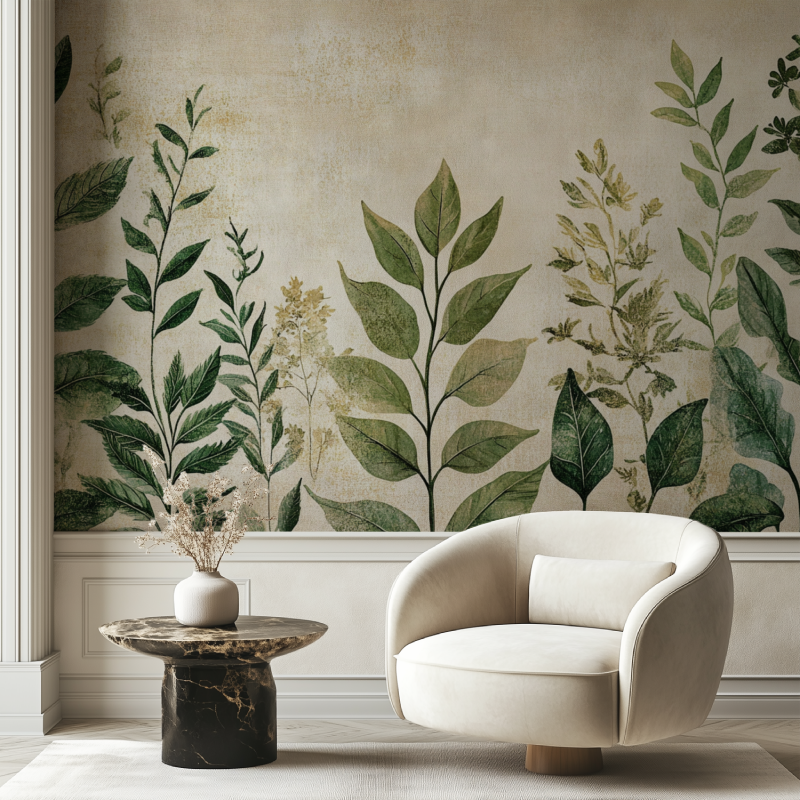 Papier peint vintage plante vert deau chaise tendance