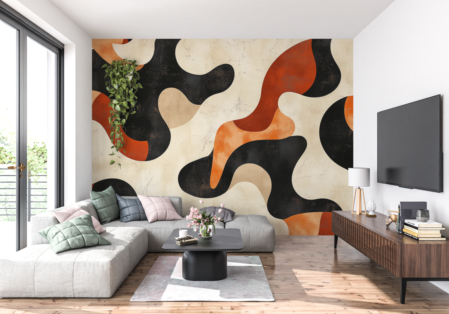 Papier peint terracotta bulles abstrait panoramique 4murs