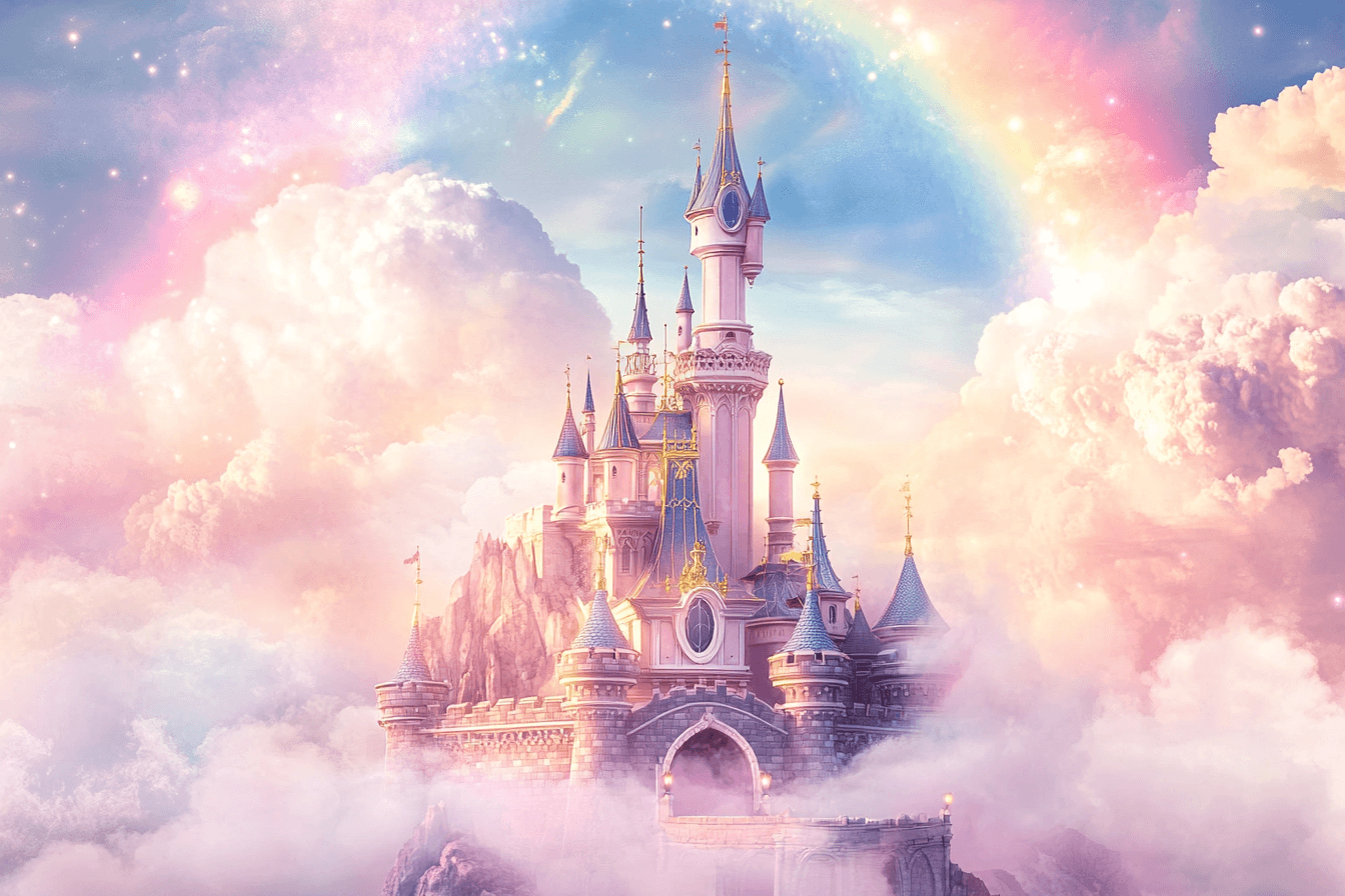Papier Peint Princesse Château Arc-en-ciel