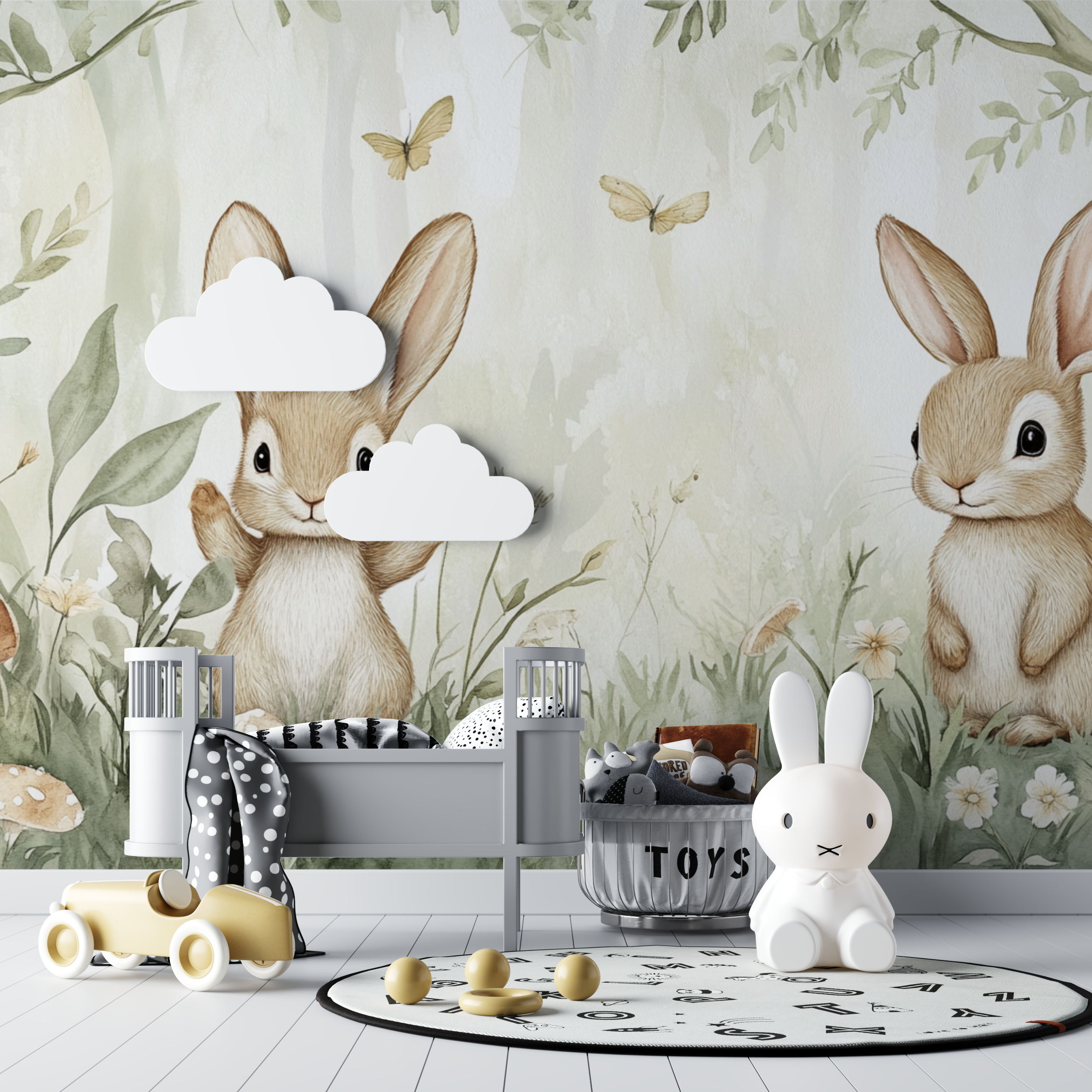 Papier peint lapin et foret enchantee bebe tipi