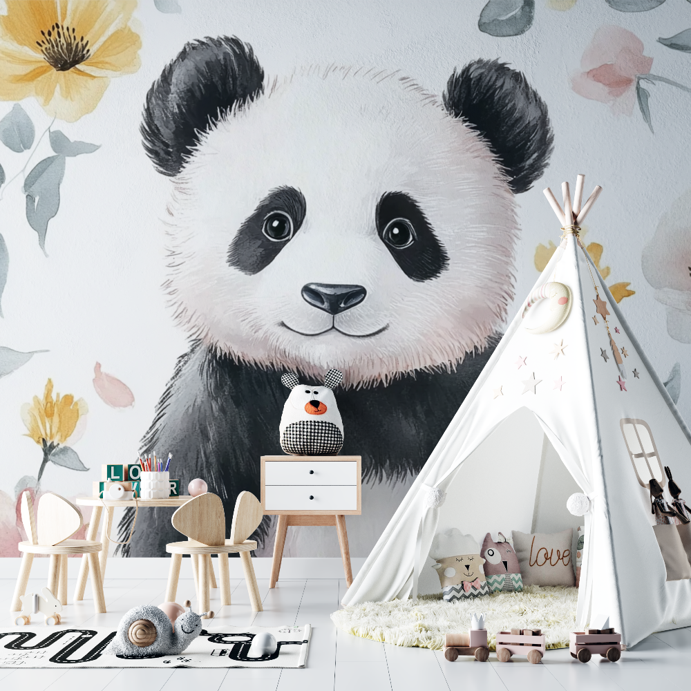 Papier peint panda et motifs enfantins chambre bebe
