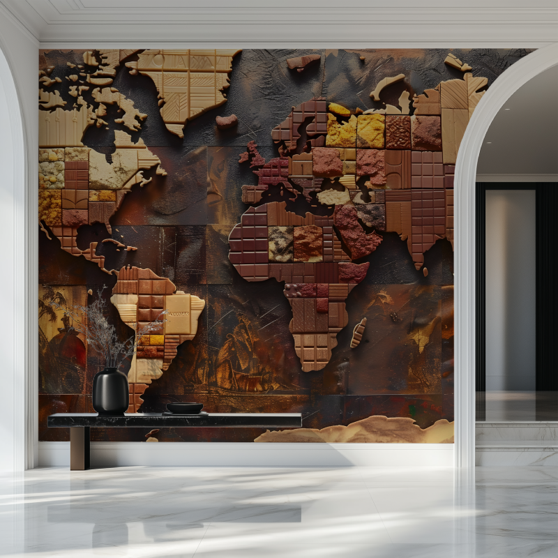 Papier peint carte du monde bois abstrait salon beau