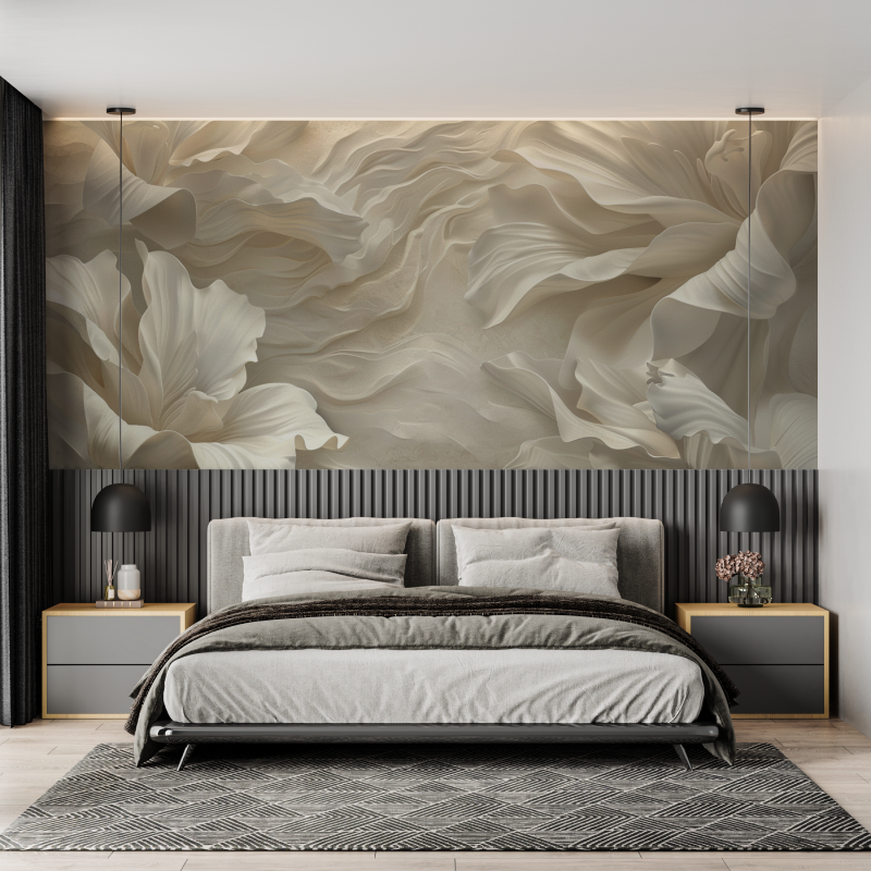 Papier peint trompe loeil fleur blanche mural adulte