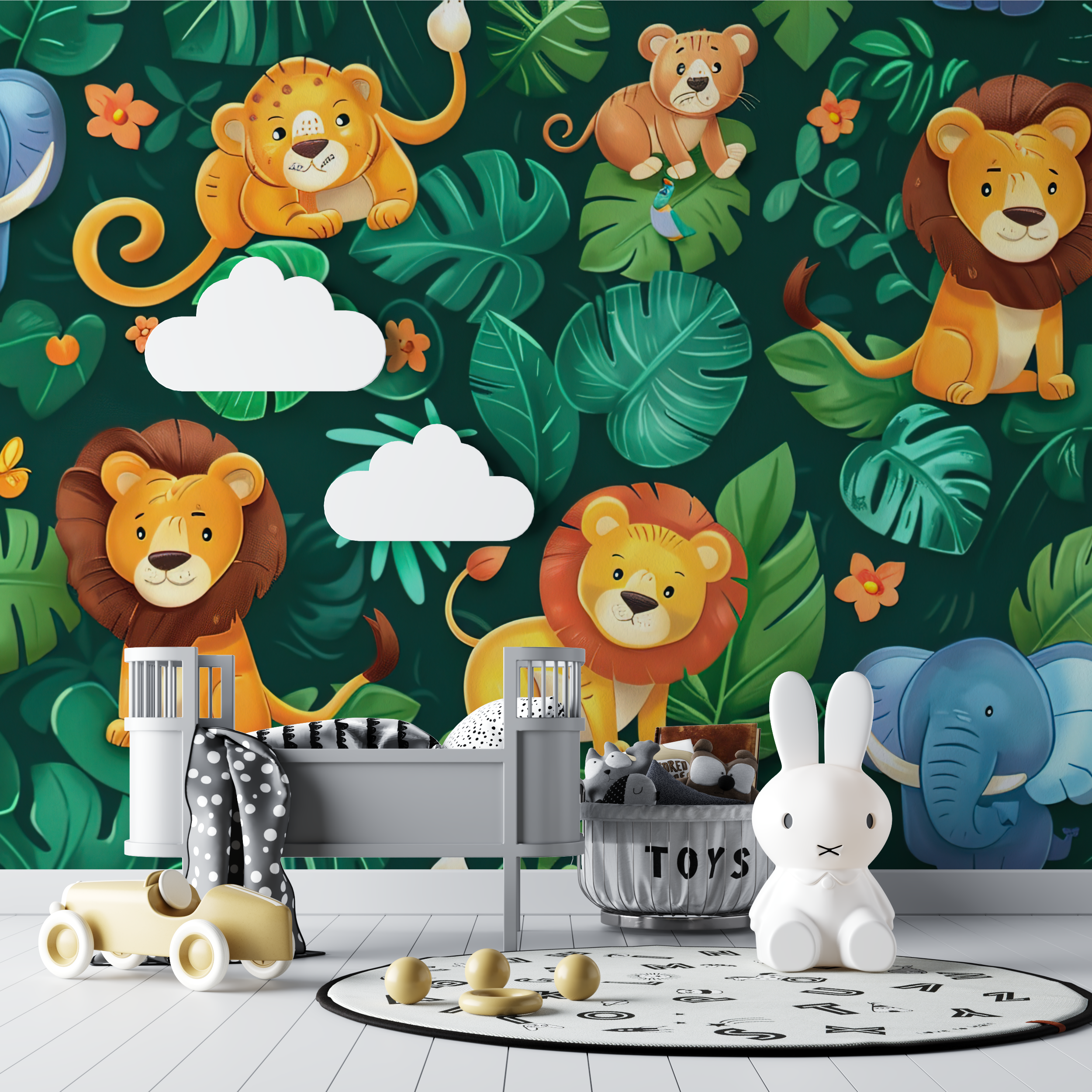 Papier peint lion dans la jungle bebe tipi