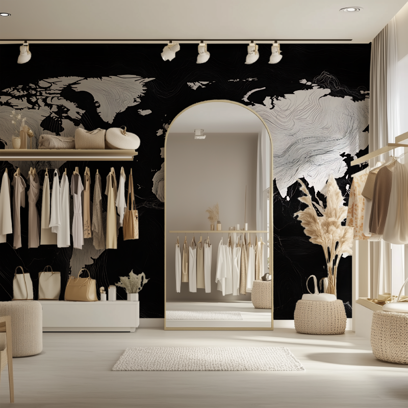Papier peint carte du monde noir design dressing