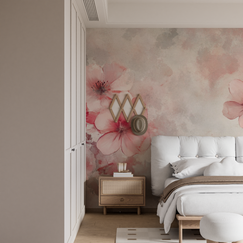 Papier peint aquarelle fleurs floues et abstraites mural