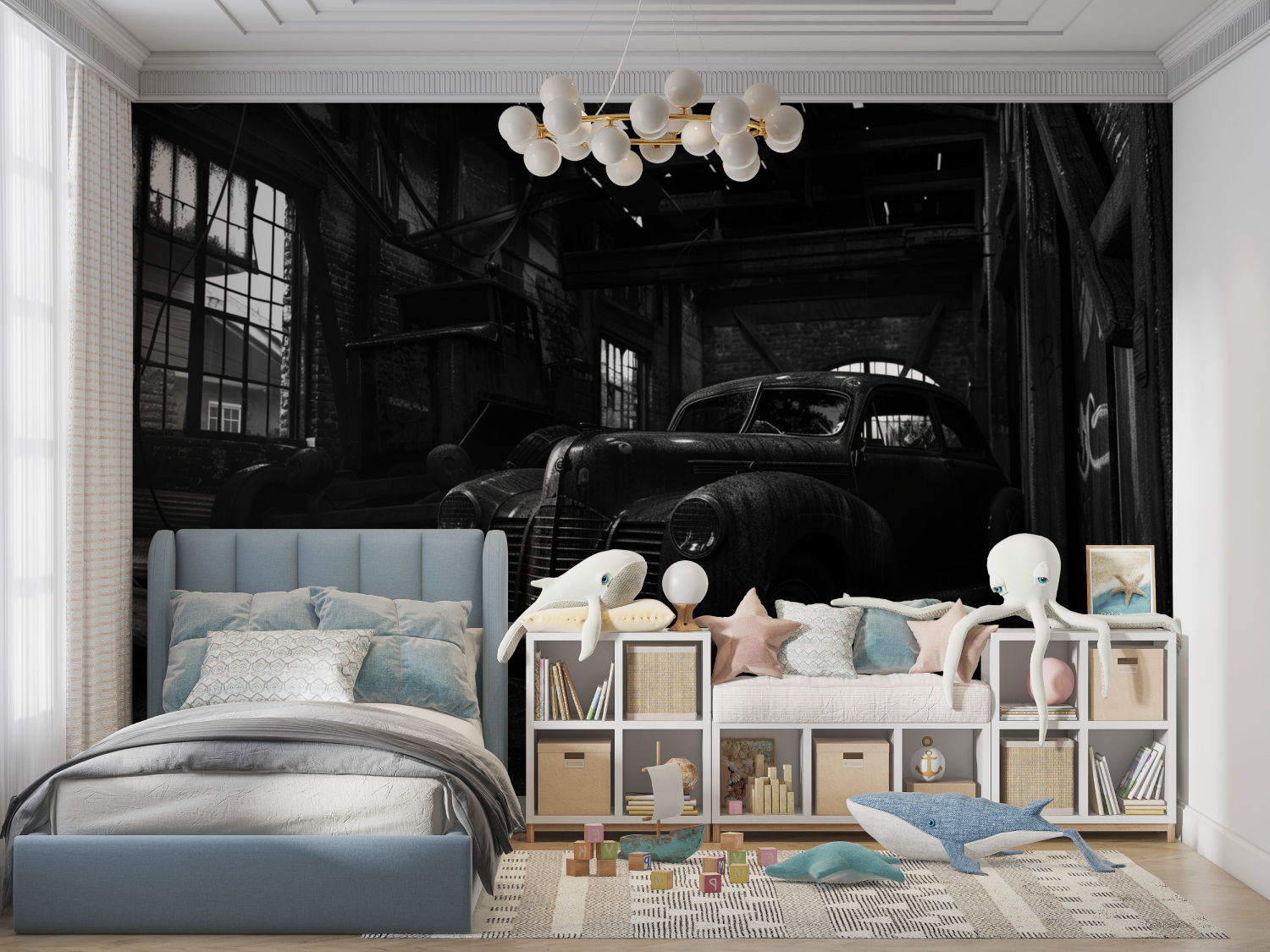 Papier peint panoramique voitur...t blanc panoramique garcon