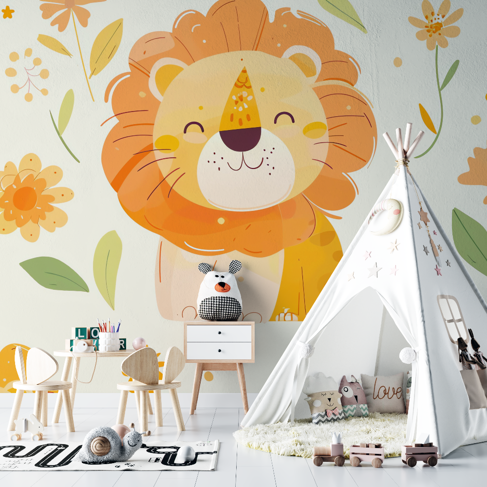 Papier peint lion et ambiance tropicale chambre bebe