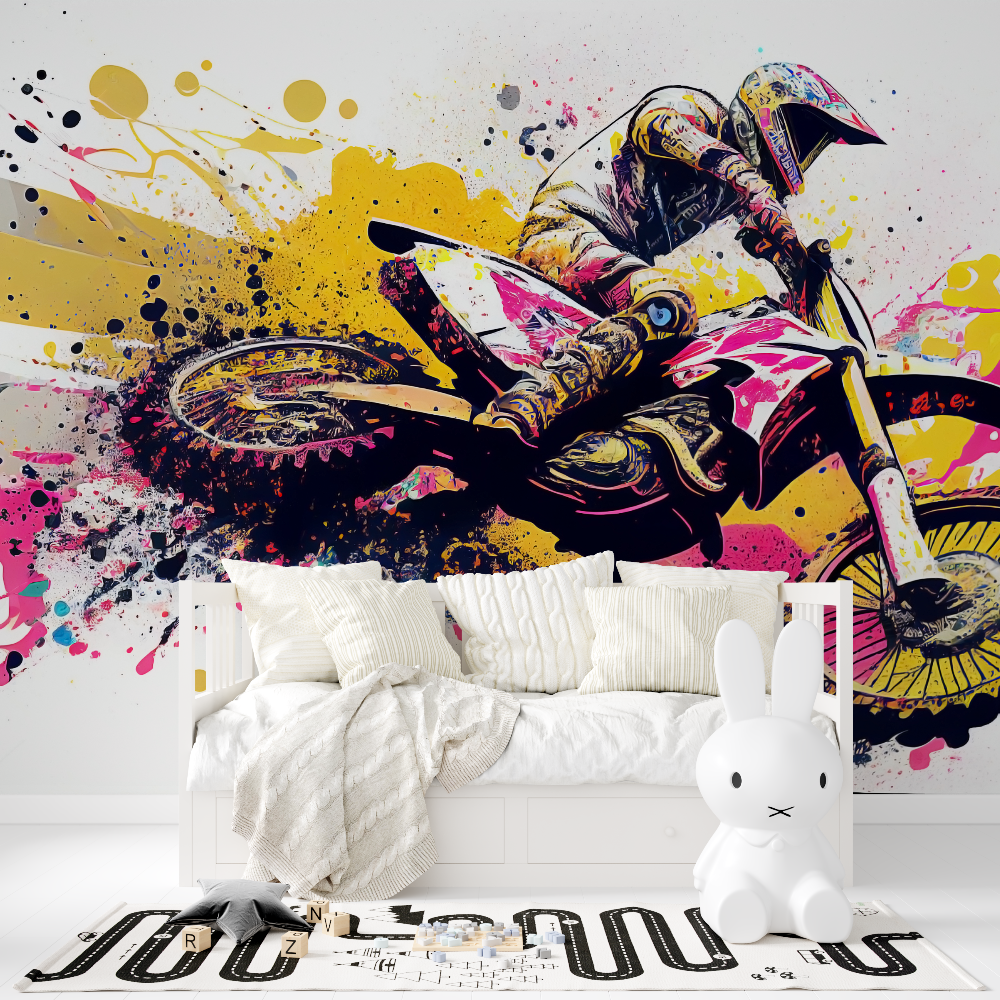 Papier peint graffiti moto cross fille tapisserie fille