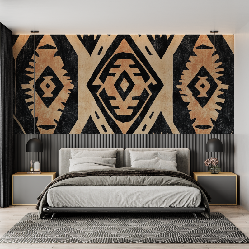 Papier peint terracotta avec motifs azteques mural adulte