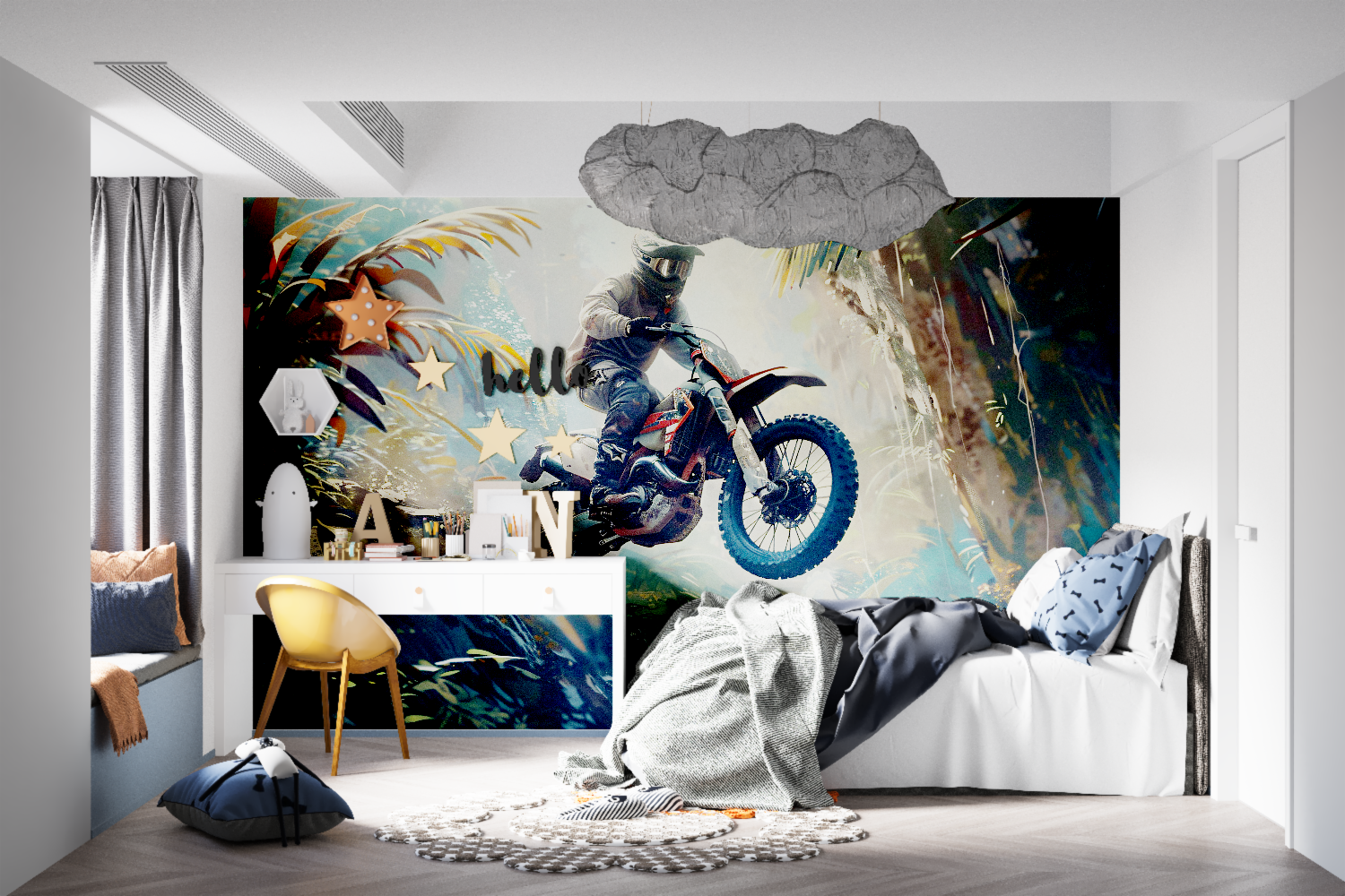 Papier peint mural garcons motocross tapisseries murale