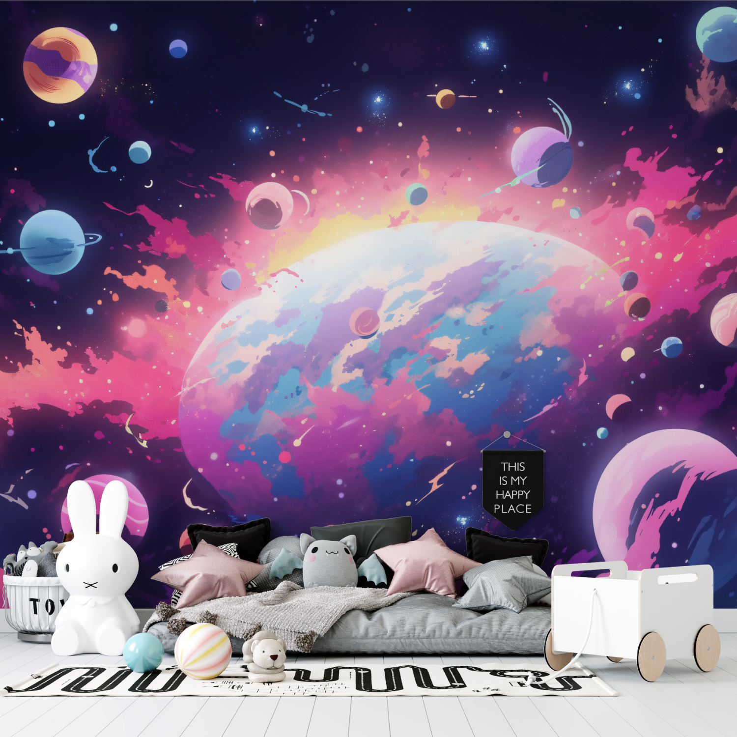 Papier peint murale nebuleuse et planetes tapisserie garcon