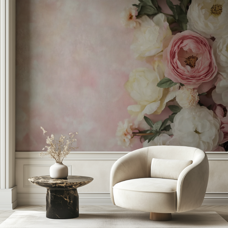 Papier peint vintage feuri chaise tendance