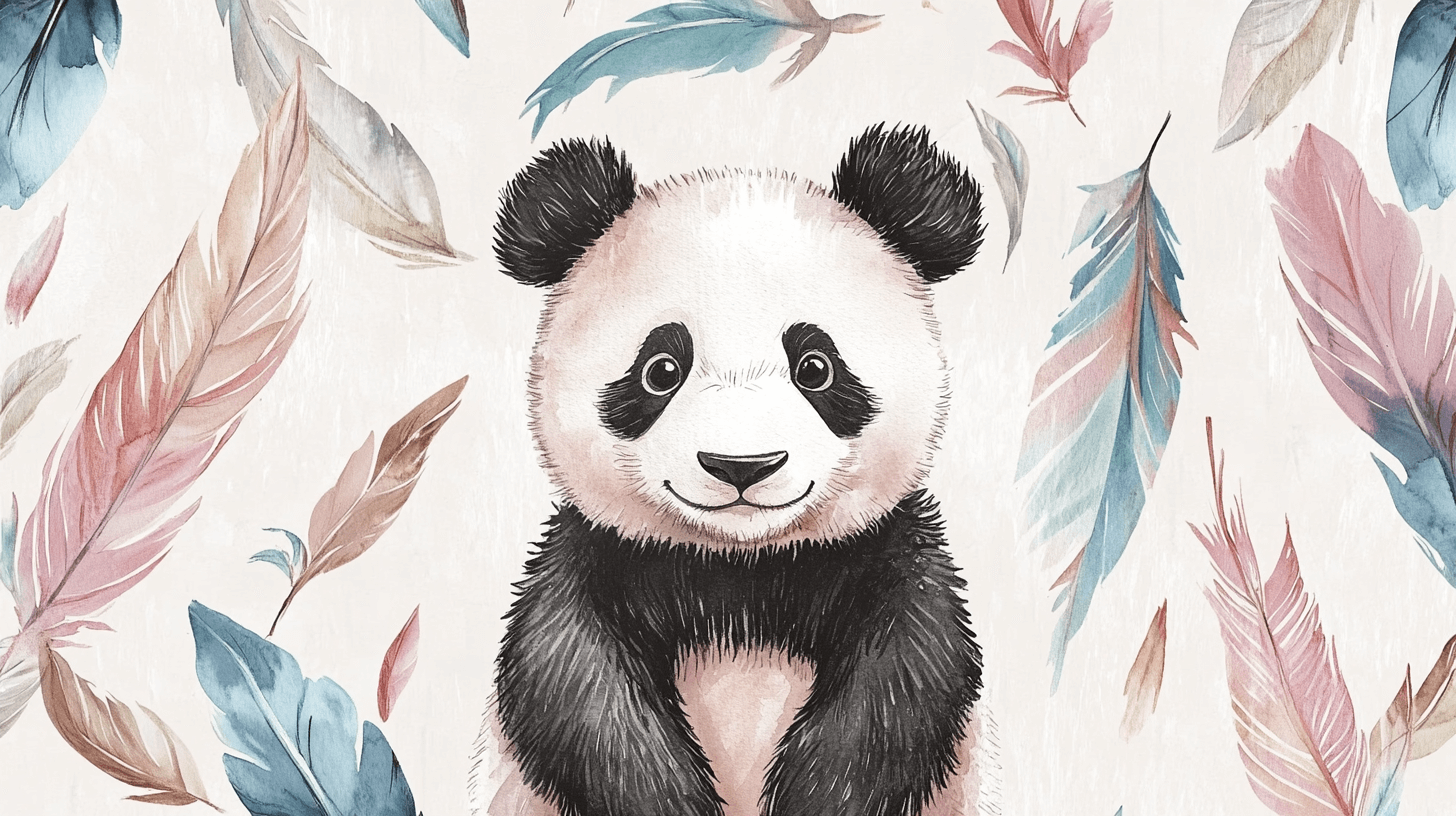 Papier Peint Panda Et Plumes Bohèmes