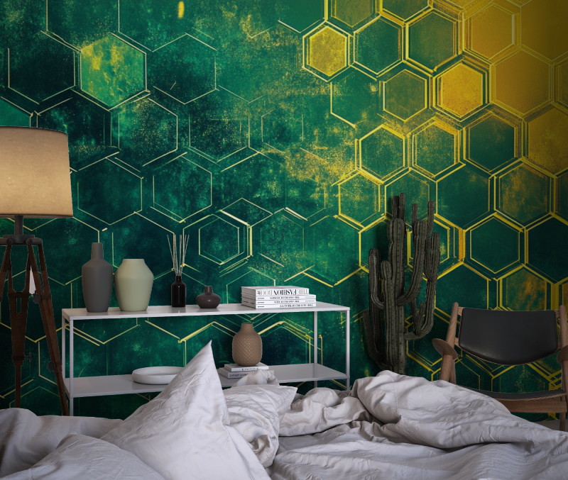 Papier peint enfant hexagones neon vert chambre dado1