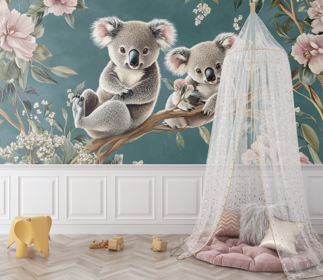 Papier peint koala dans un monde de douceur bebe