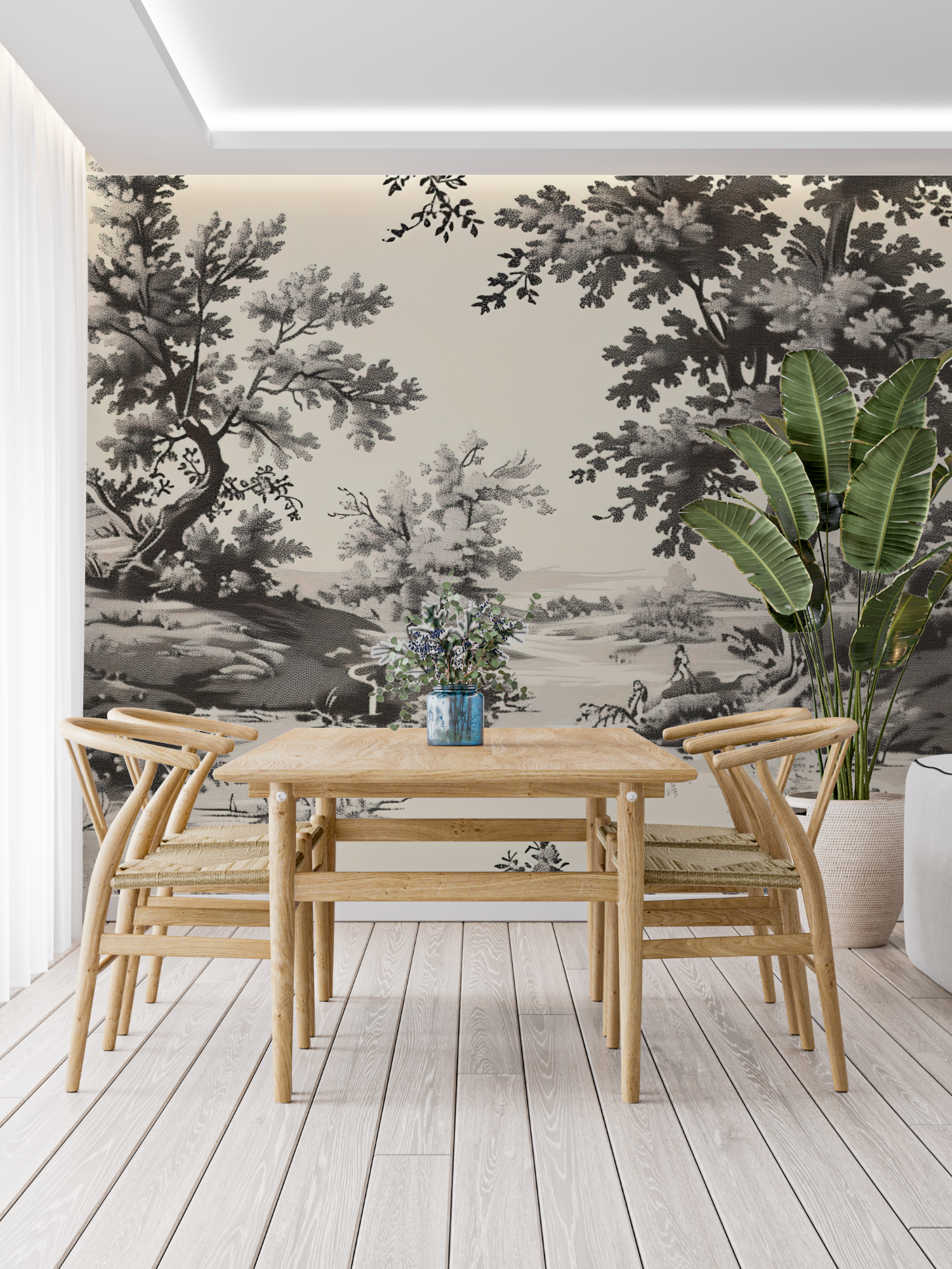 Papier Peint Toile De Jouy Gris Et Blanc - tapisserie