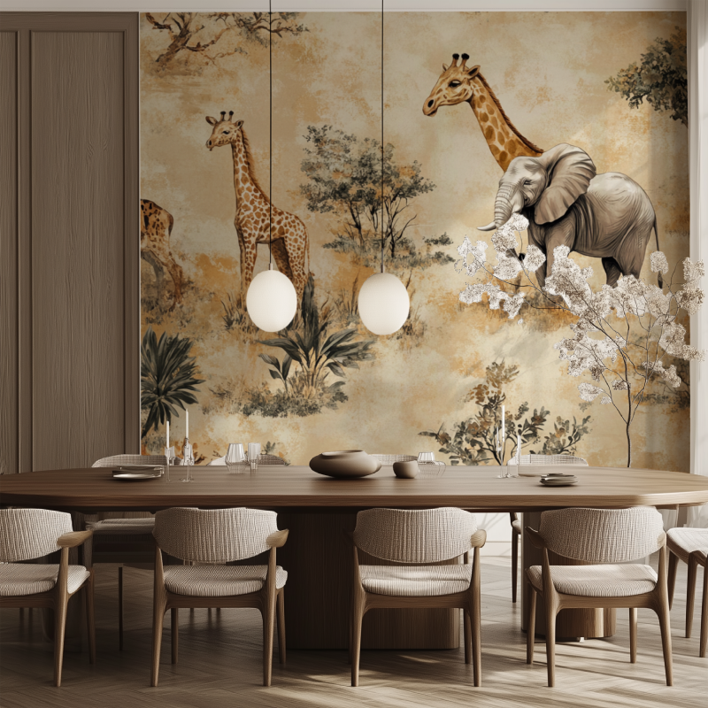 Papier peint vintage savane salle manger tendance