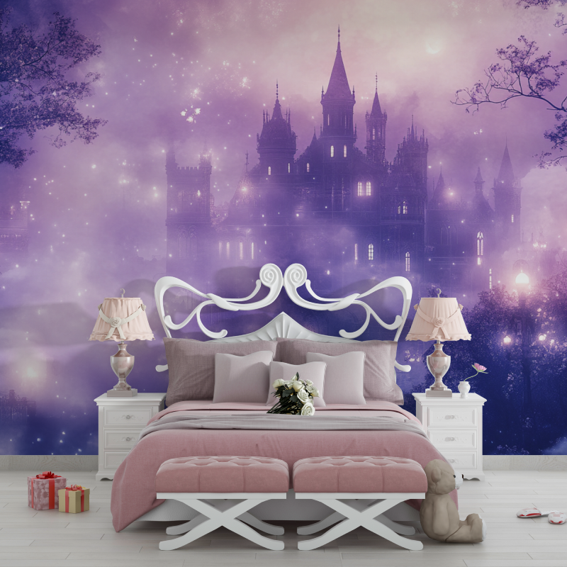 Papier peint chateau violet chambre filles