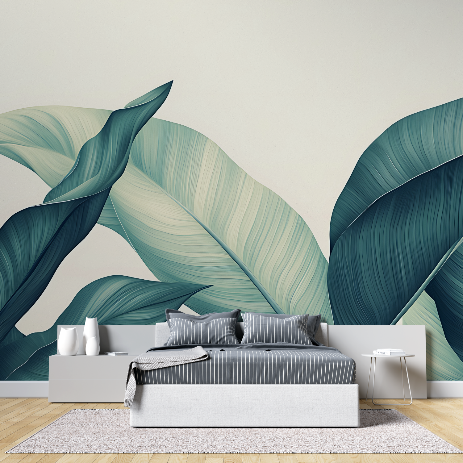 Papier Peint Bleu Canard Blanc - panoramique mural