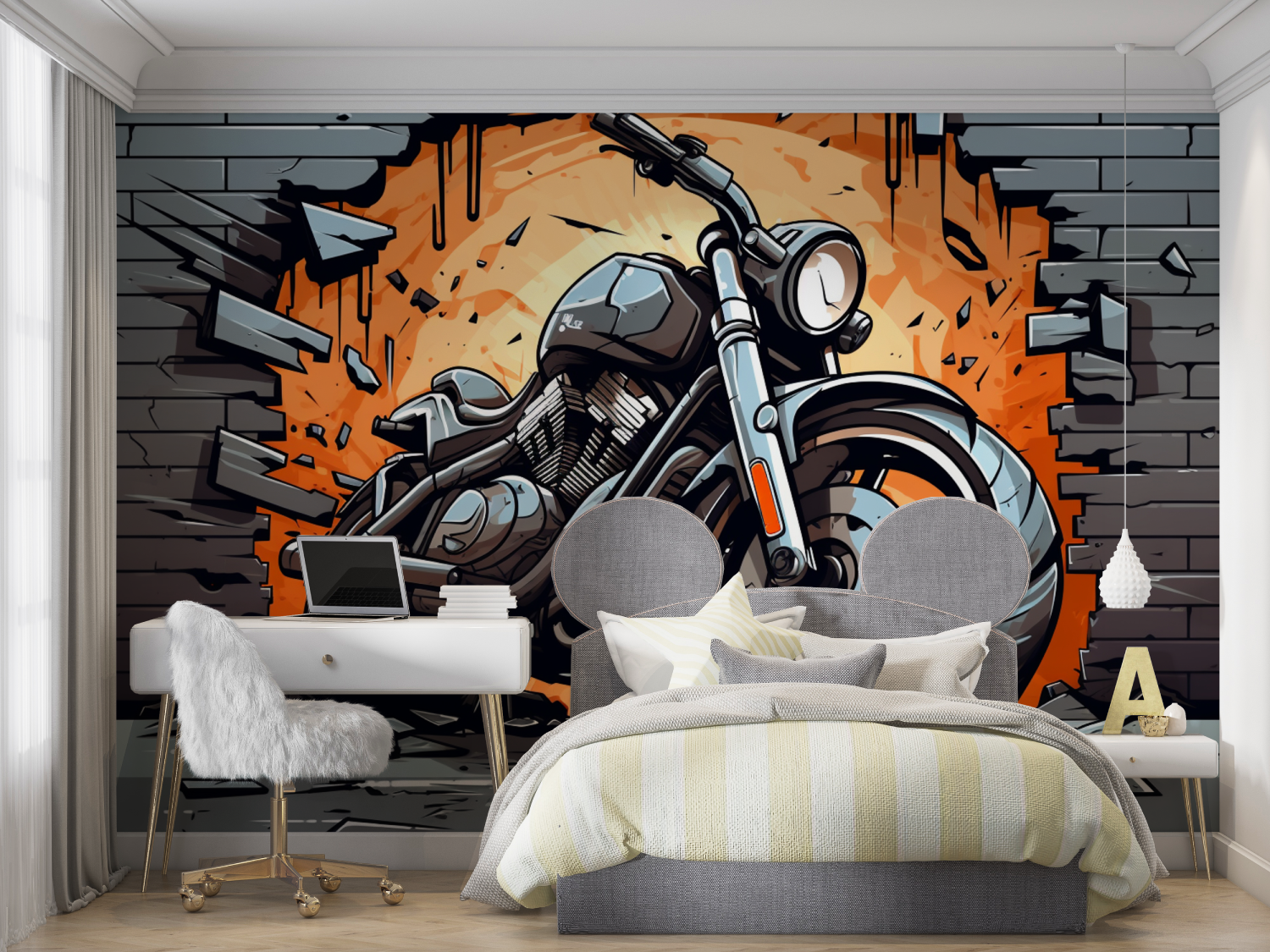 Papier peint graffiti 3d moto cross mur chambre panoramique