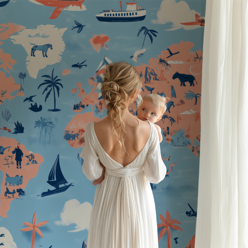 Papier peint chambre bebe carte du monde bb123