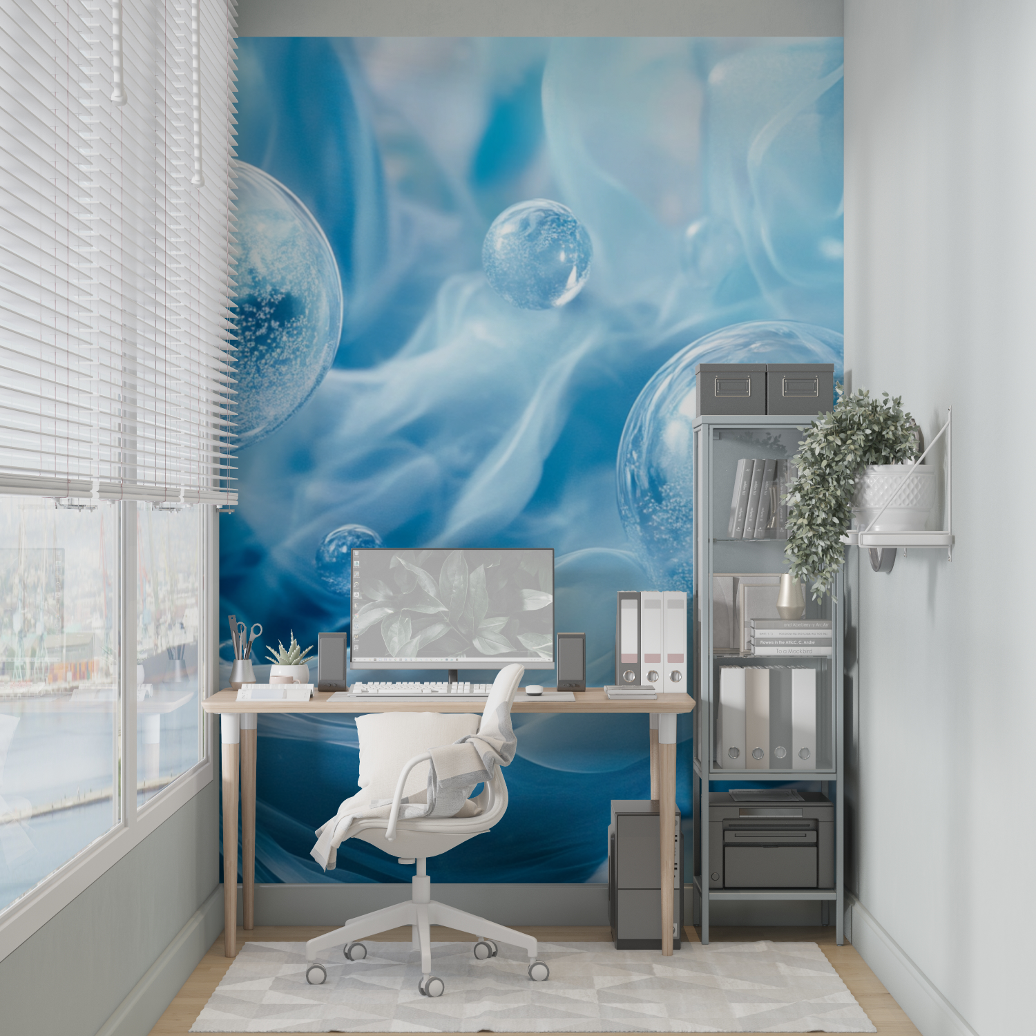 Papier peint aquarelle art fluide abstrait bleu merlin leroy