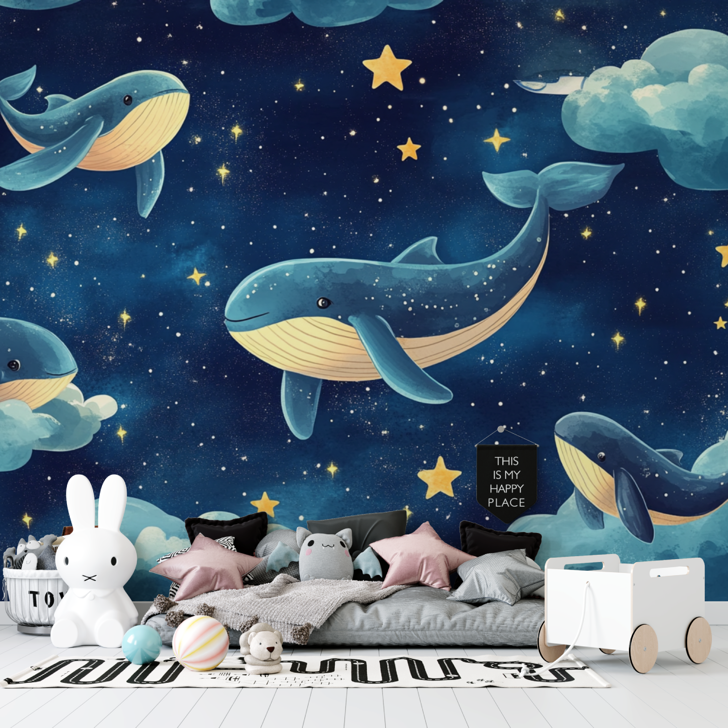 Papier peint animaux nuage bleu...n mignon tapisserie garcon