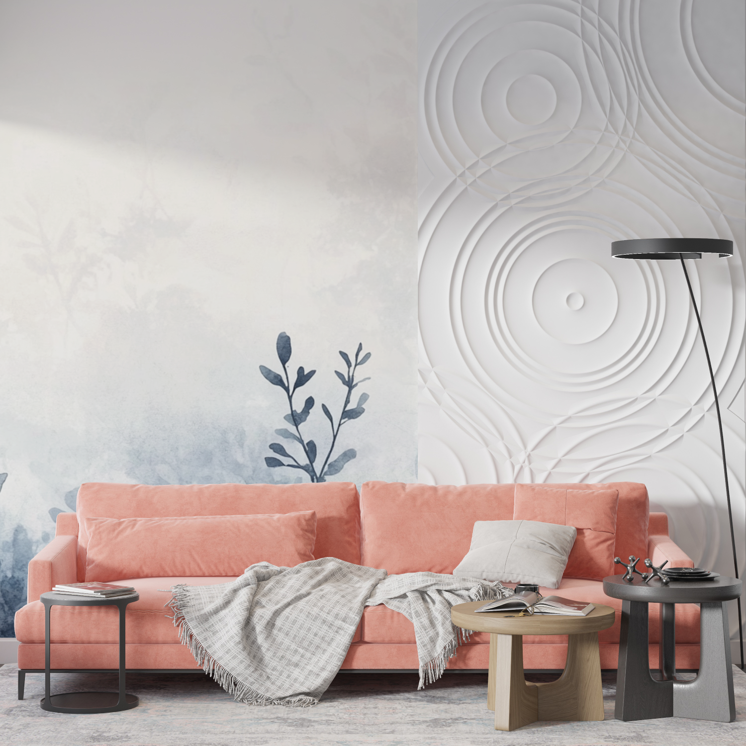 Papier peint aquarelle herbes floues mur
