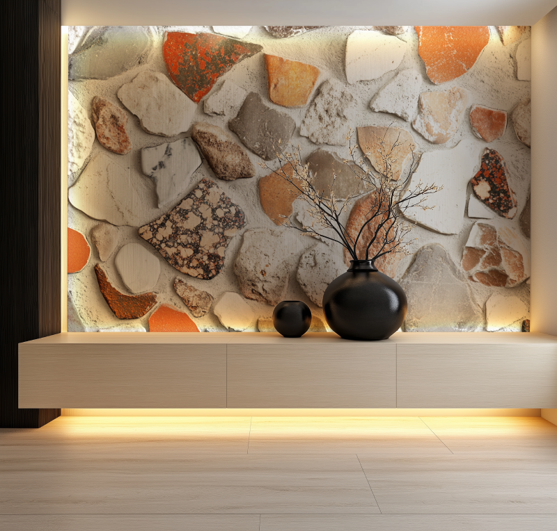 Papier peint vintage motif de galet brique 3d salon neon