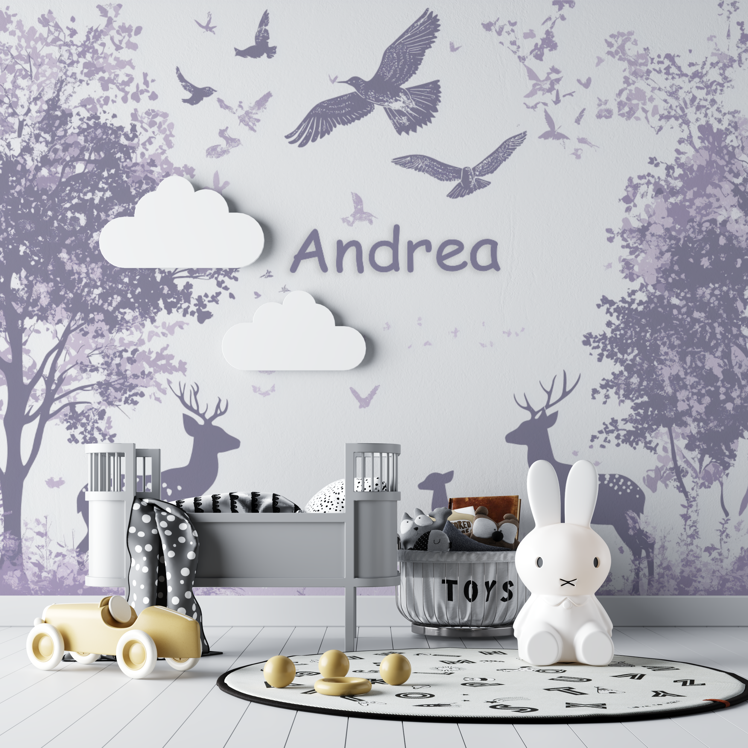 Papier peint prenom violet bebe tipi