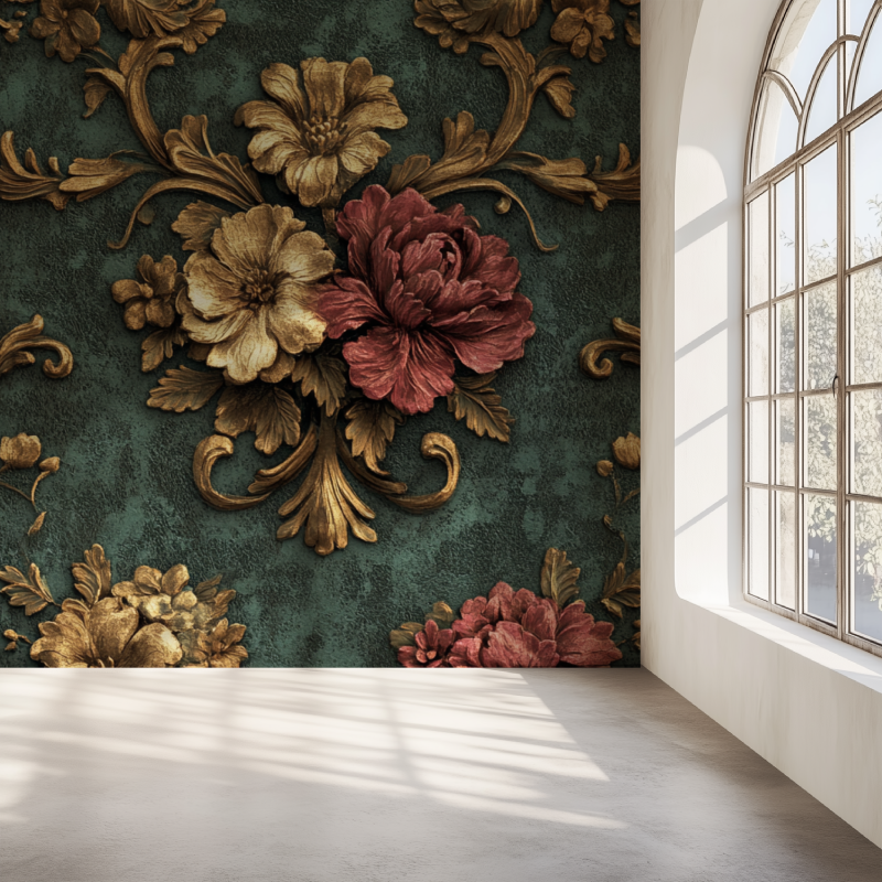 Papier peint fleur baroque mur simple
