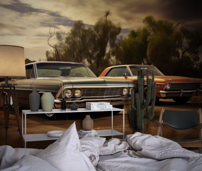 Papier peint deux vieilles voit... americaines chambre dado1