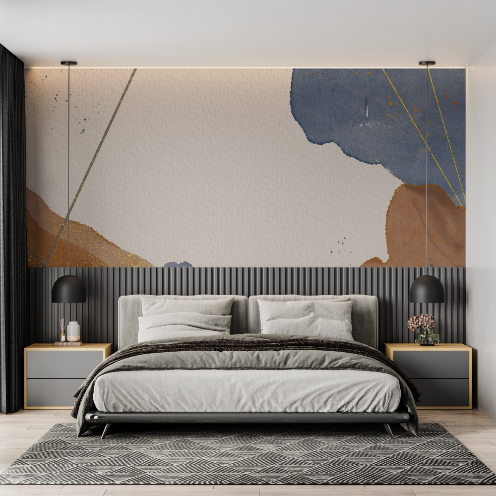 Papier peint aquarelle marron dore chambre adulte