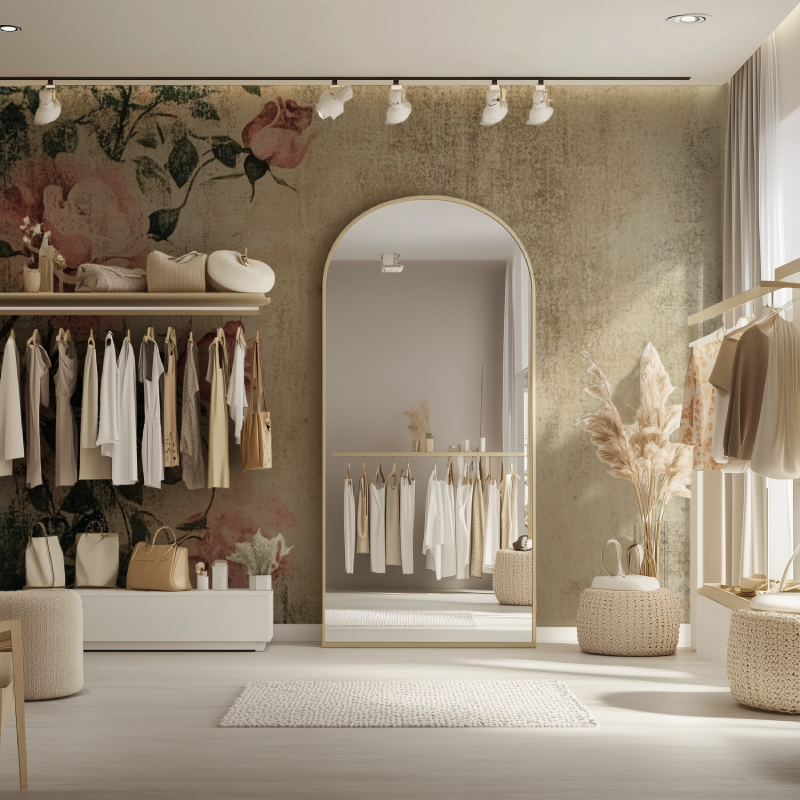 Papier peint vintage fleur rose dressing