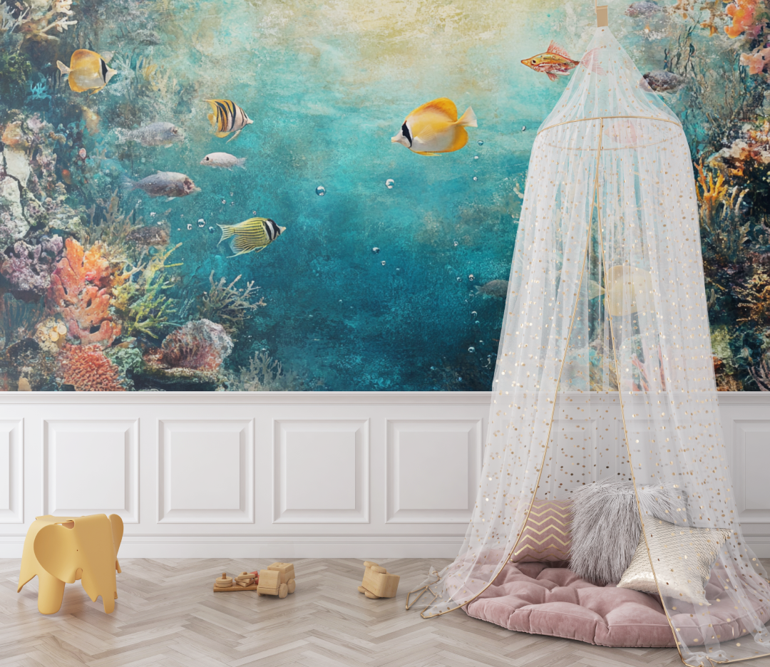 Papier peint marin fonds marins et poissons bebe