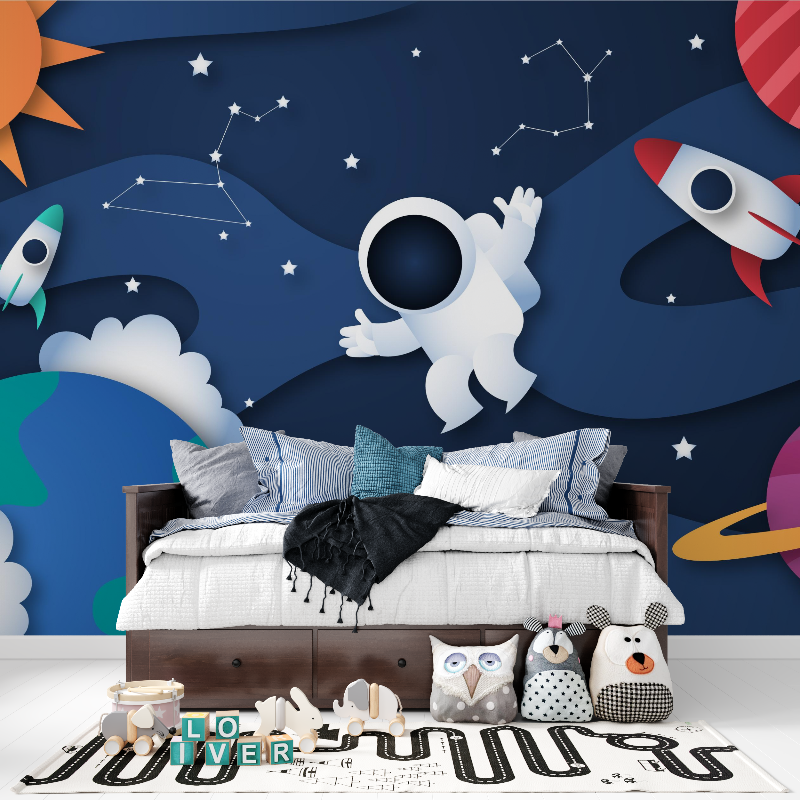 Papier peint mural espace 3d panoramique garcon