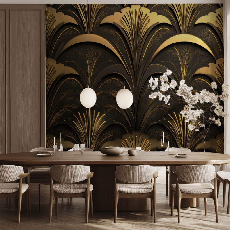 Papier peint vintage dore salle manger tendance