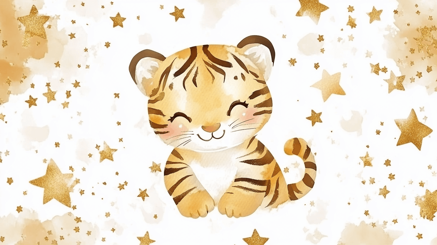 Papier Peint Tigre Et Étoiles Dorées