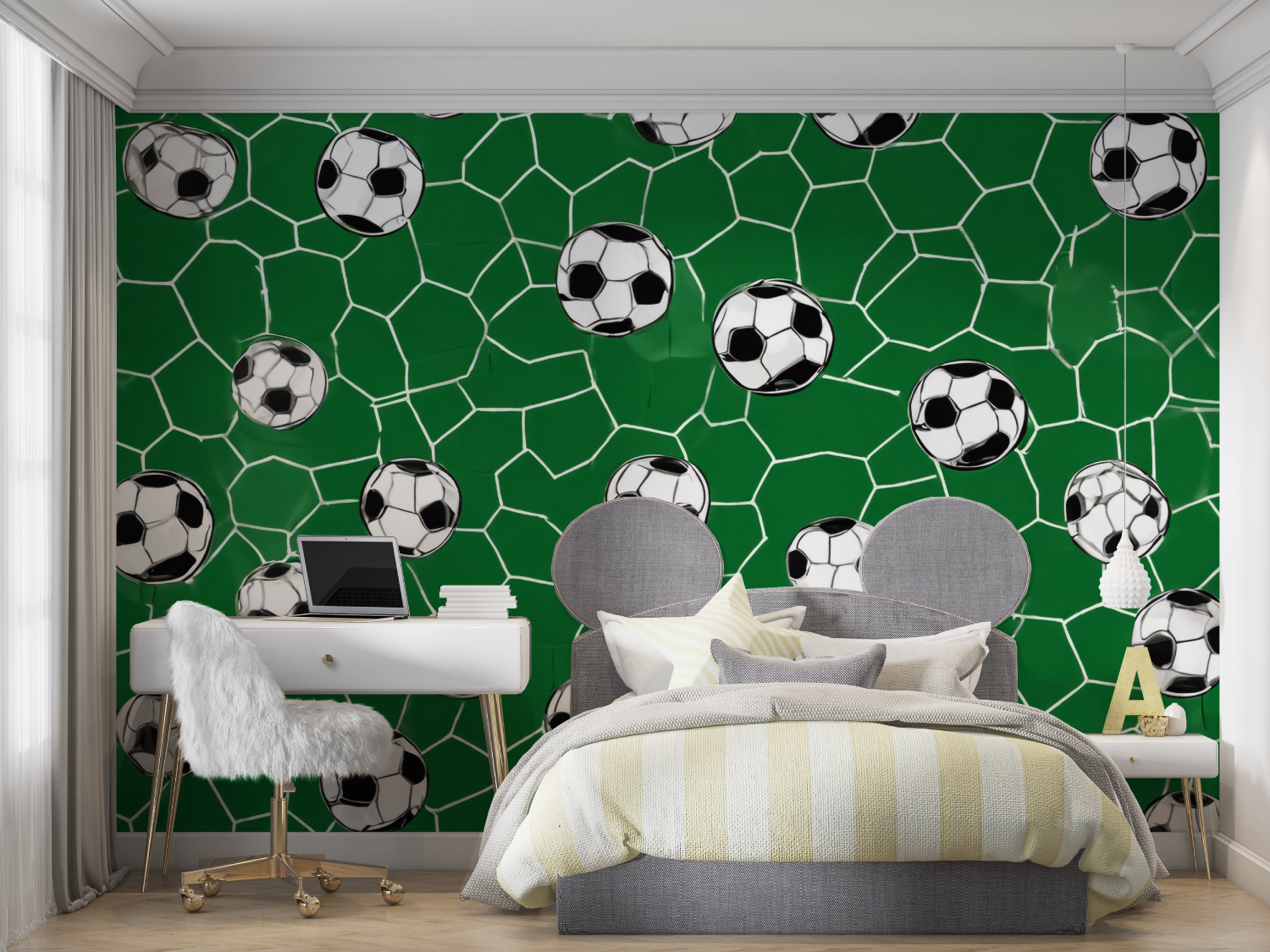 Papiers peint vert ballon de foot mur chambre panoramique