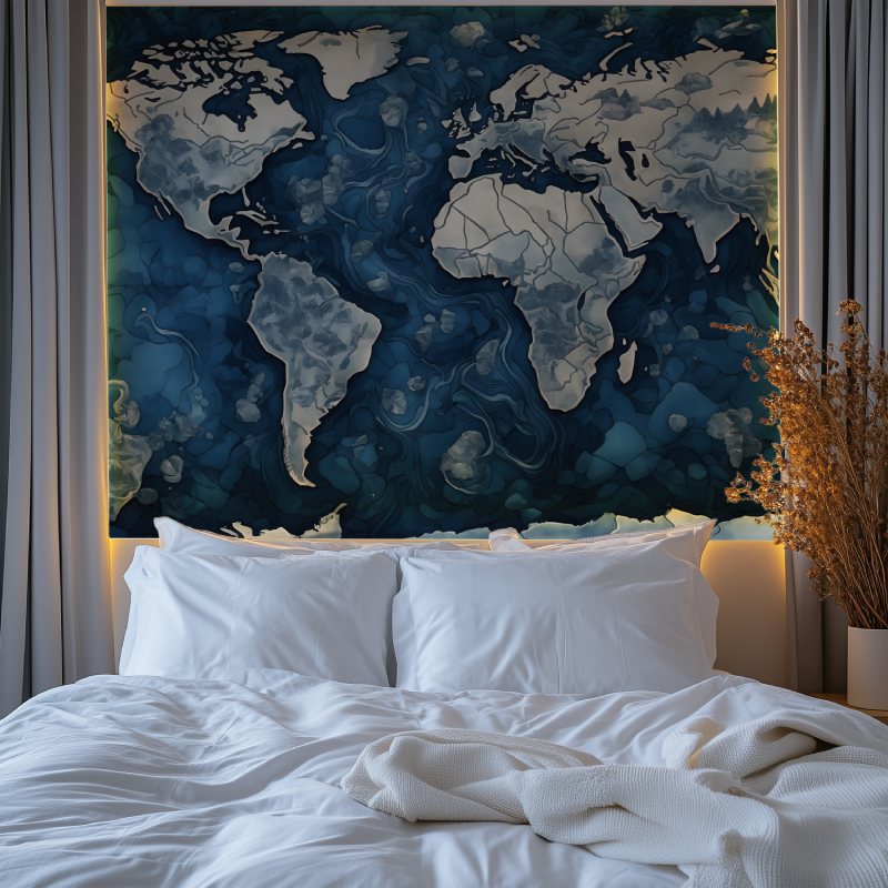 Papier peint carte du monde bleu artistique chambre premium