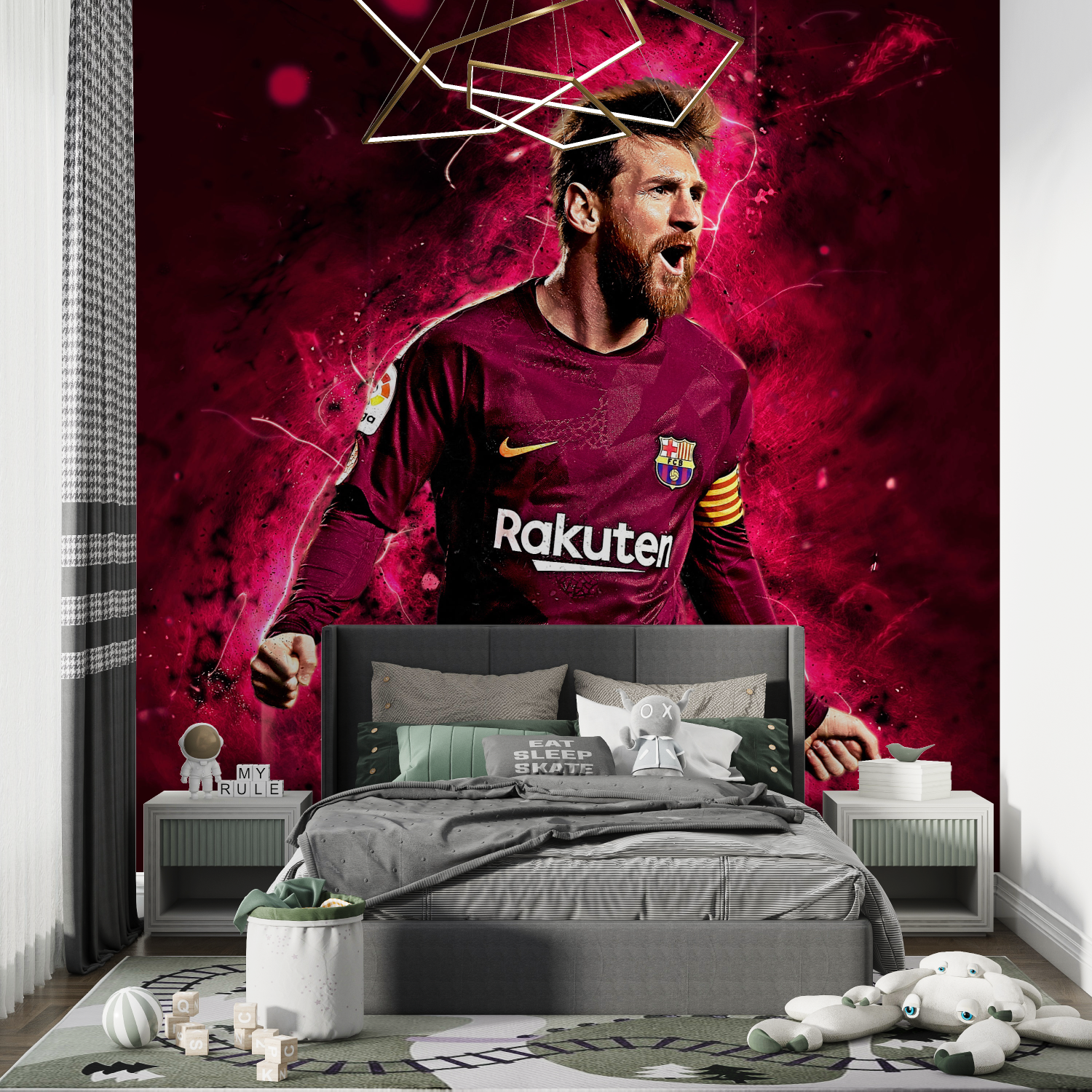 Papier peint messi rouge superstar chambre de garcon