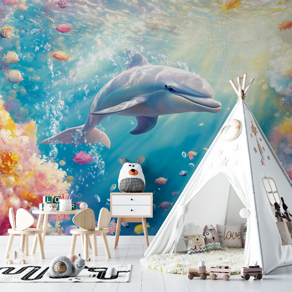 Papier peint marin joyeux dauphin chambre bebe