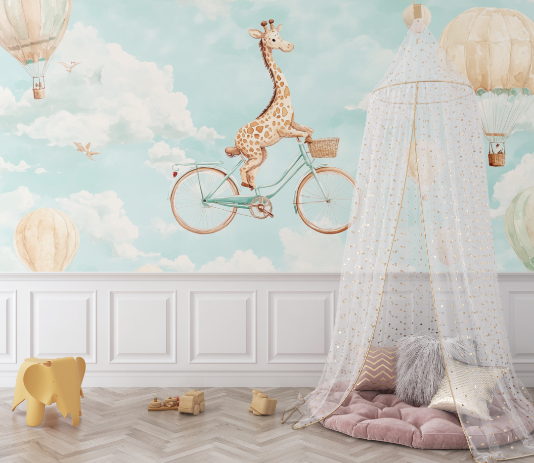 Papier peint animaux girafe beige sur velo bebe