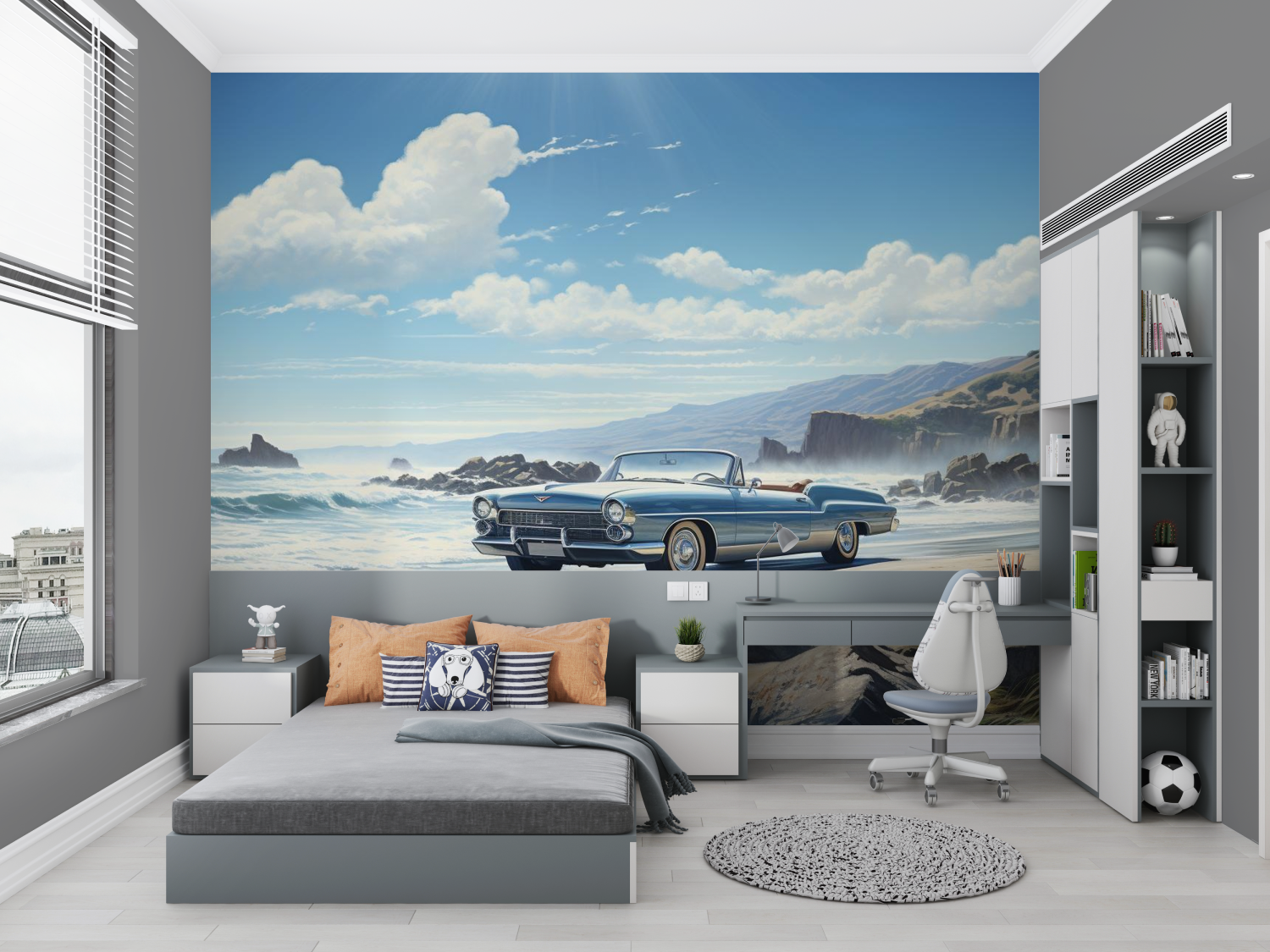 Papier peint bleue voiture cubaine chambre petit