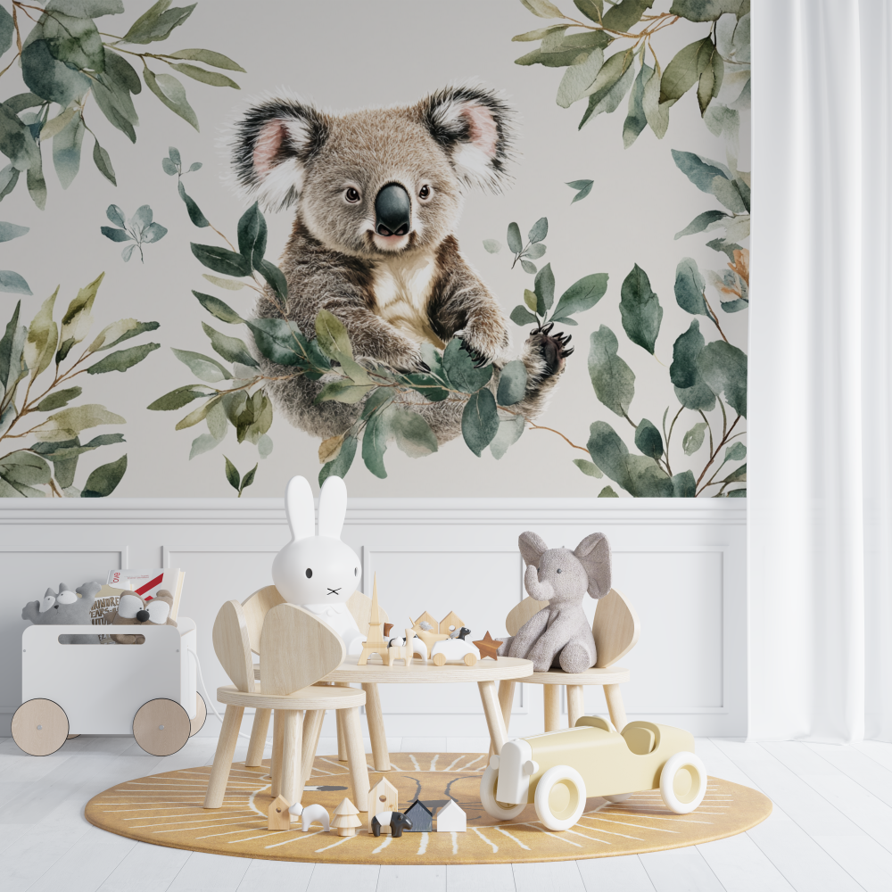 Papier peint koala qui seveille doucement chambre de bebe