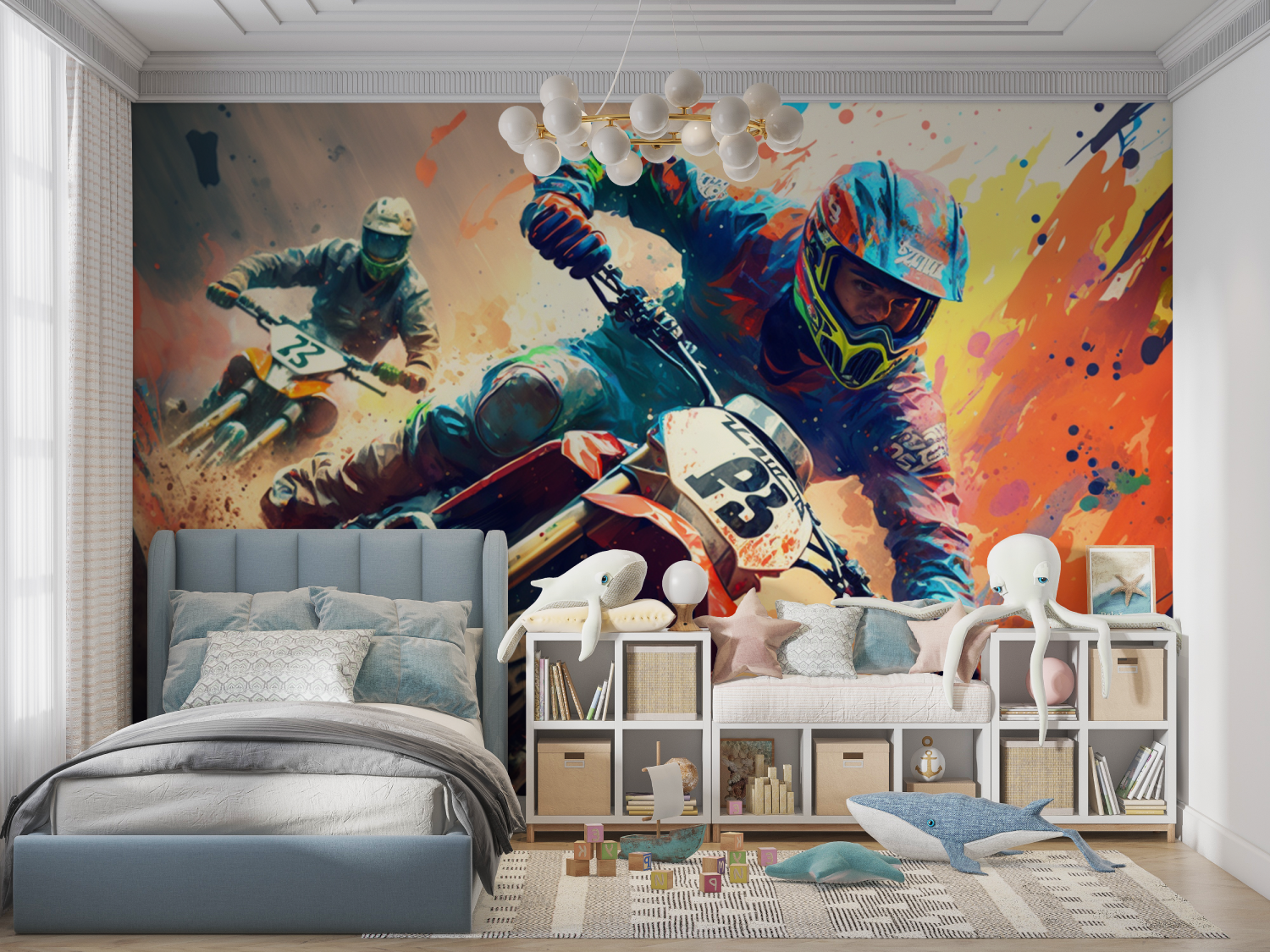 Papier peint mur graffiti moto cross panoramique garcon