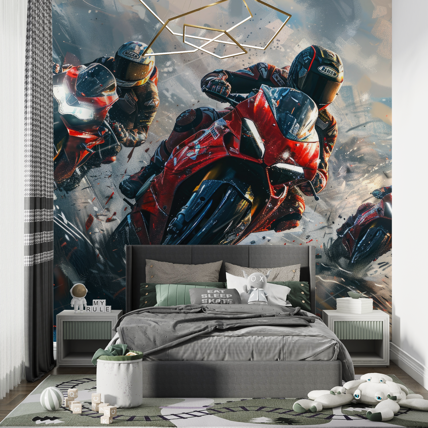 Papier peint motos chambre de garcon