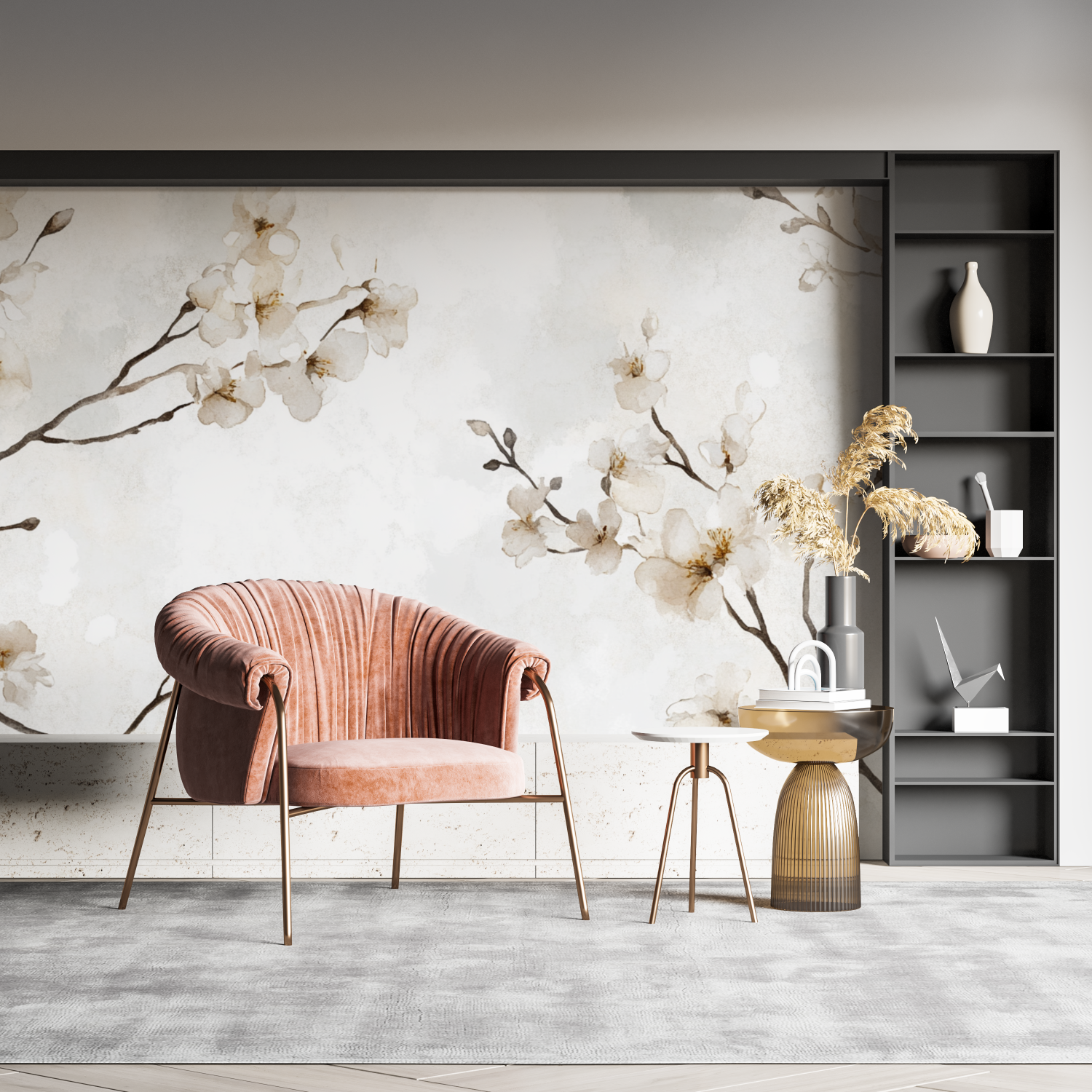 Papier peint aquarelle branches fleuries tendance pano mural