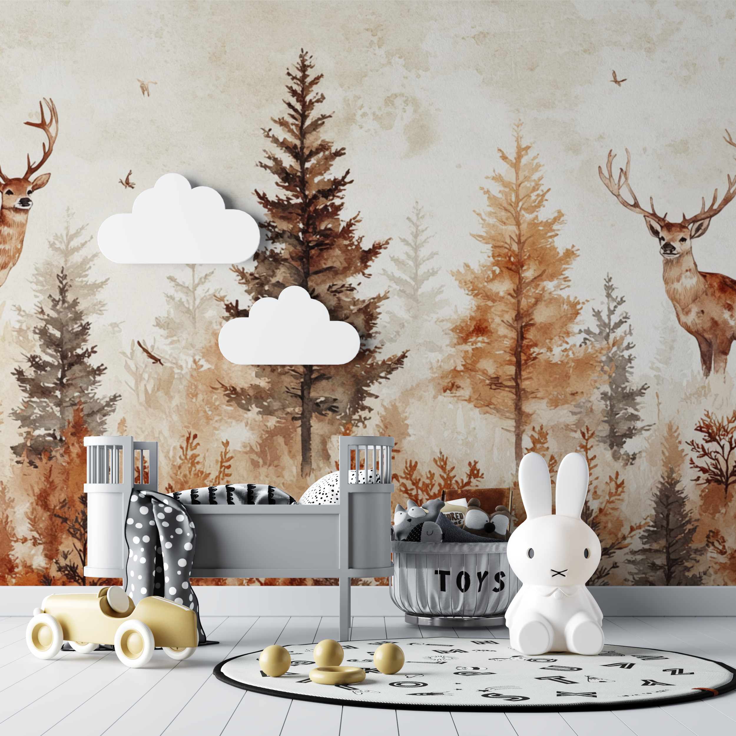 Papier peint foret sauvage bebe tipi